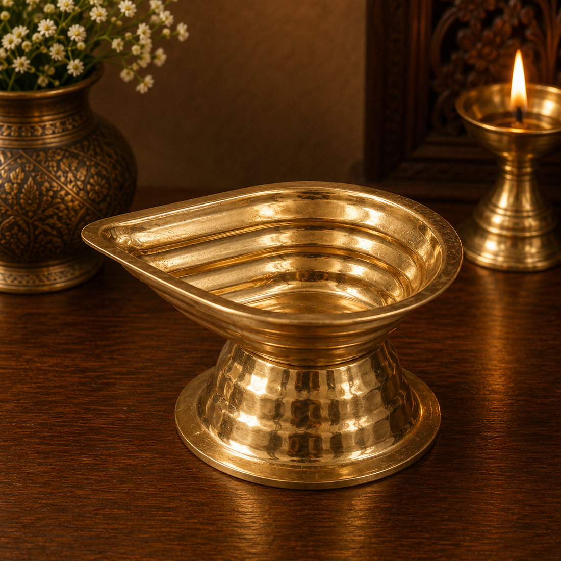 Handcrafted Brass Deepam Diya – Traditional Kuthu Vilakku Samai, Nilavilakku Oil Lamp for Puja, Aarti &amp; Temple Décor 1  Inch