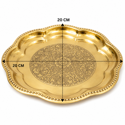 Traditional Brass Pooja Thali for Mandir – Peetal Pooja Plate (Pital Puja Thambalam) for Hindu Worship &amp; Temple Rituals 7.5 Inch