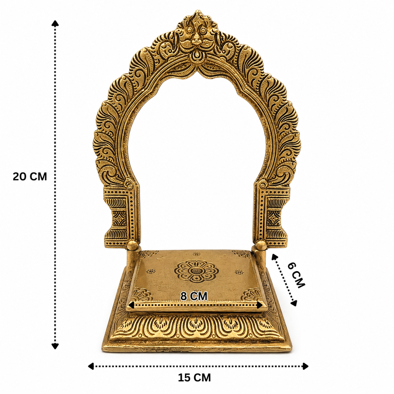 Brass Singhasan Chowki With Prabhavali – Singhasan Stand for Idols &amp; Home Temple Pooja 8 Inch