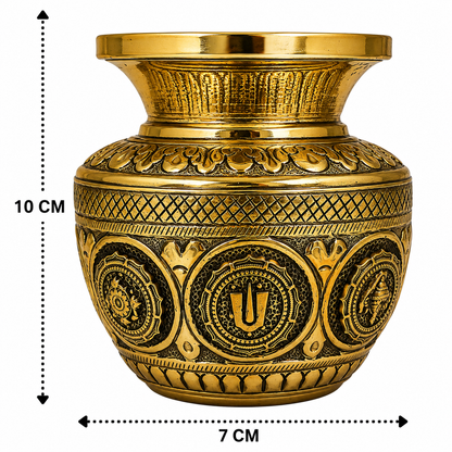 Brass Balaji Kalash Lota with Shankh &amp; Chakra – Peetal Pooja Kalash for Home Mandir, Temple Décor &amp; Spiritual Blessings 4 Inch