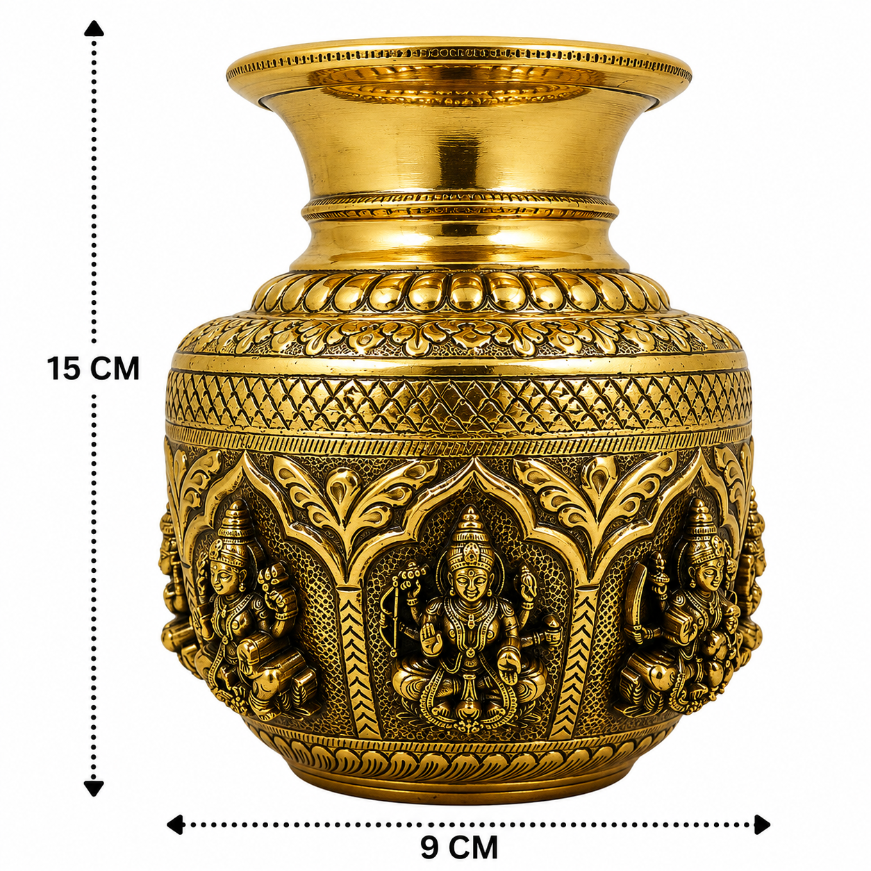 Brass Handcrafted Asta Lakshmi Kalash Lota – Handcrafted Peetal Pooja Kalash for Prosperity, Wealth &amp; Home Temple Décor 6 Inch
