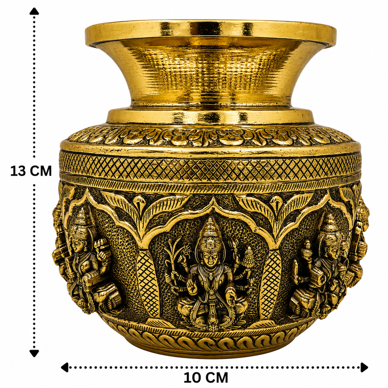 Handcrafted Brass Asta Lakshmi Kalash Lota – Handcrafted Peetal Pooja Kalash for Prosperity, Wealth &amp; Home Temple Décor 5 Inch