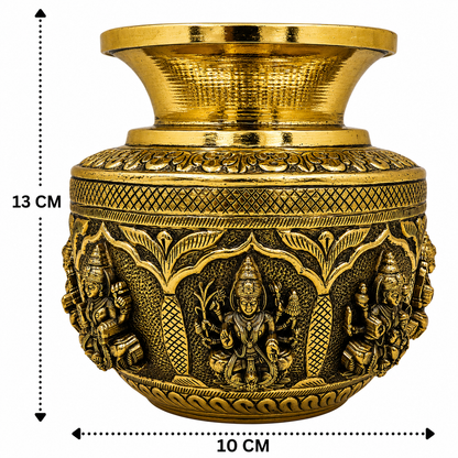 Handcrafted Brass Asta Lakshmi Kalash Lota – Handcrafted Peetal Pooja Kalash for Prosperity, Wealth &amp; Home Temple Décor 5 Inch