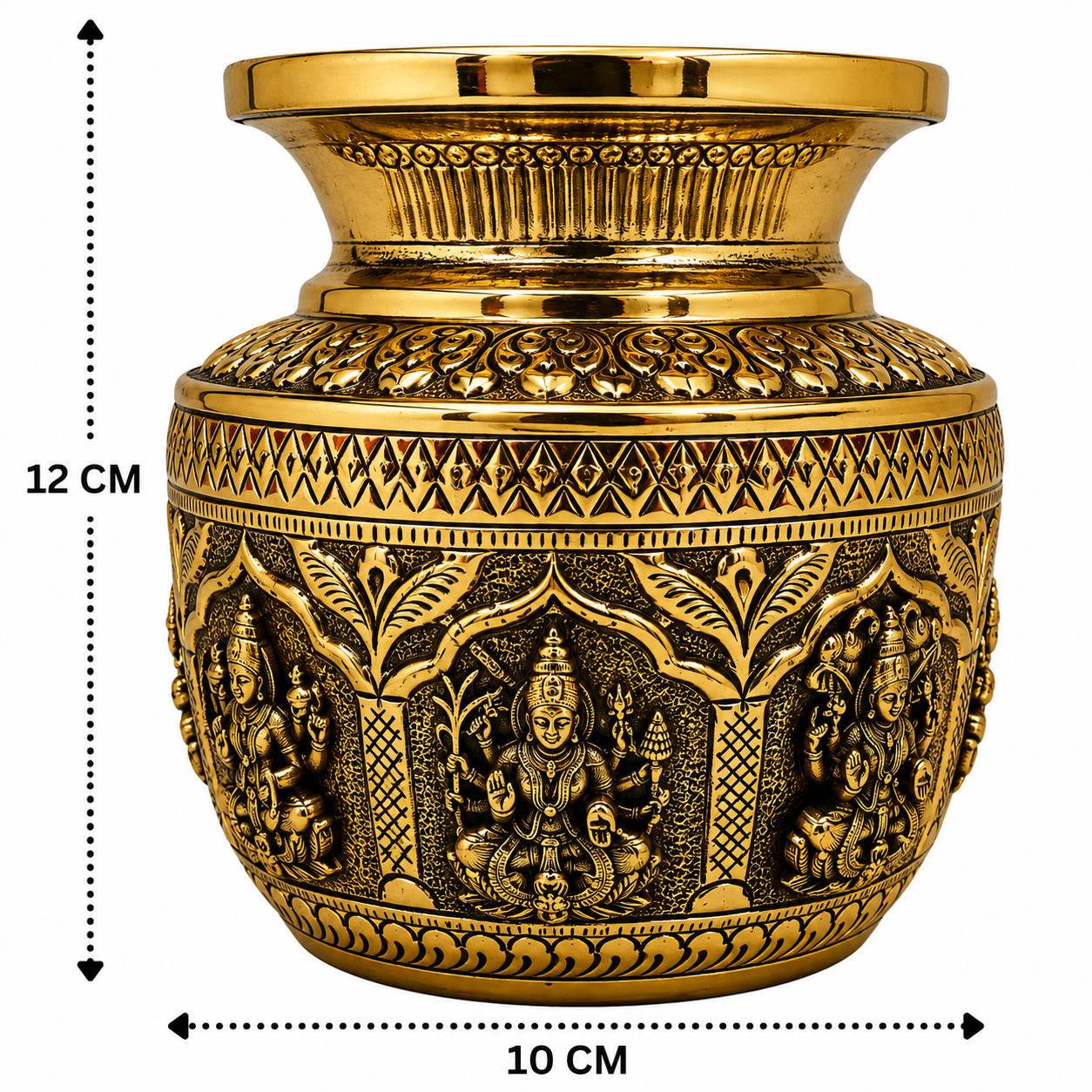 Brass Asta Lakshmi Kalash Lota – Handcrafted Peetal Pooja Kalash for Prosperity, Wealth &amp; Home Temple Décor 4.5 Inch