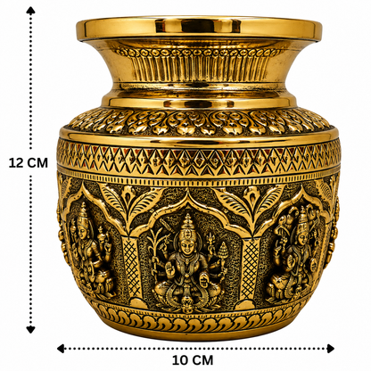 Brass Asta Lakshmi Kalash Lota – Handcrafted Peetal Pooja Kalash for Prosperity, Wealth &amp; Home Temple Décor 4.5 Inch
