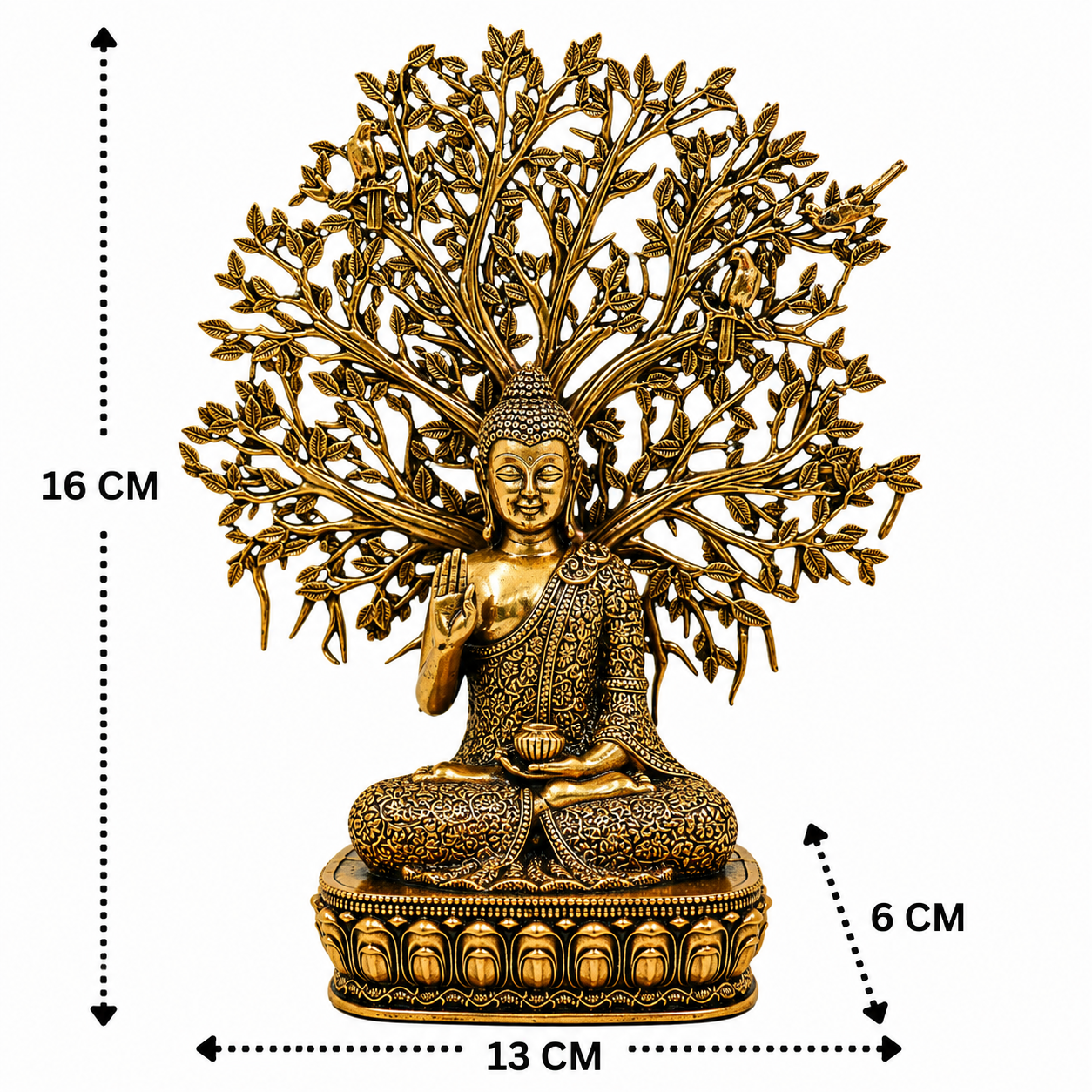 Brass Buddha with Tree Idol  – The Symbol of Tranquility and Inner Peace 6.5 Inch