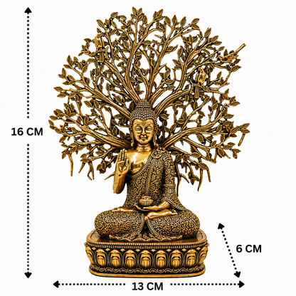 Brass Buddha with Tree Idol  – The Symbol of Tranquility and Inner Peace 6.5 Inch