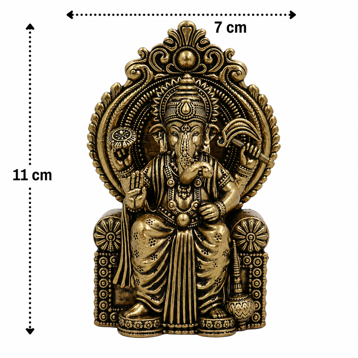 Handcrafted Brass Sitting Ganpati Bappa Idol with Shihashan– Lord Ganesha Murti for Puja, Home Mandir &amp; Décor 6.5 Inch