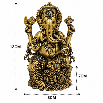 Brass Ganpati Bappa Idol – Lord Ganesha Murti (Vinayaka, Siddhivinayak, Vighnaharta) for Puja, Home Mandir &amp; Décor 5 Inch
