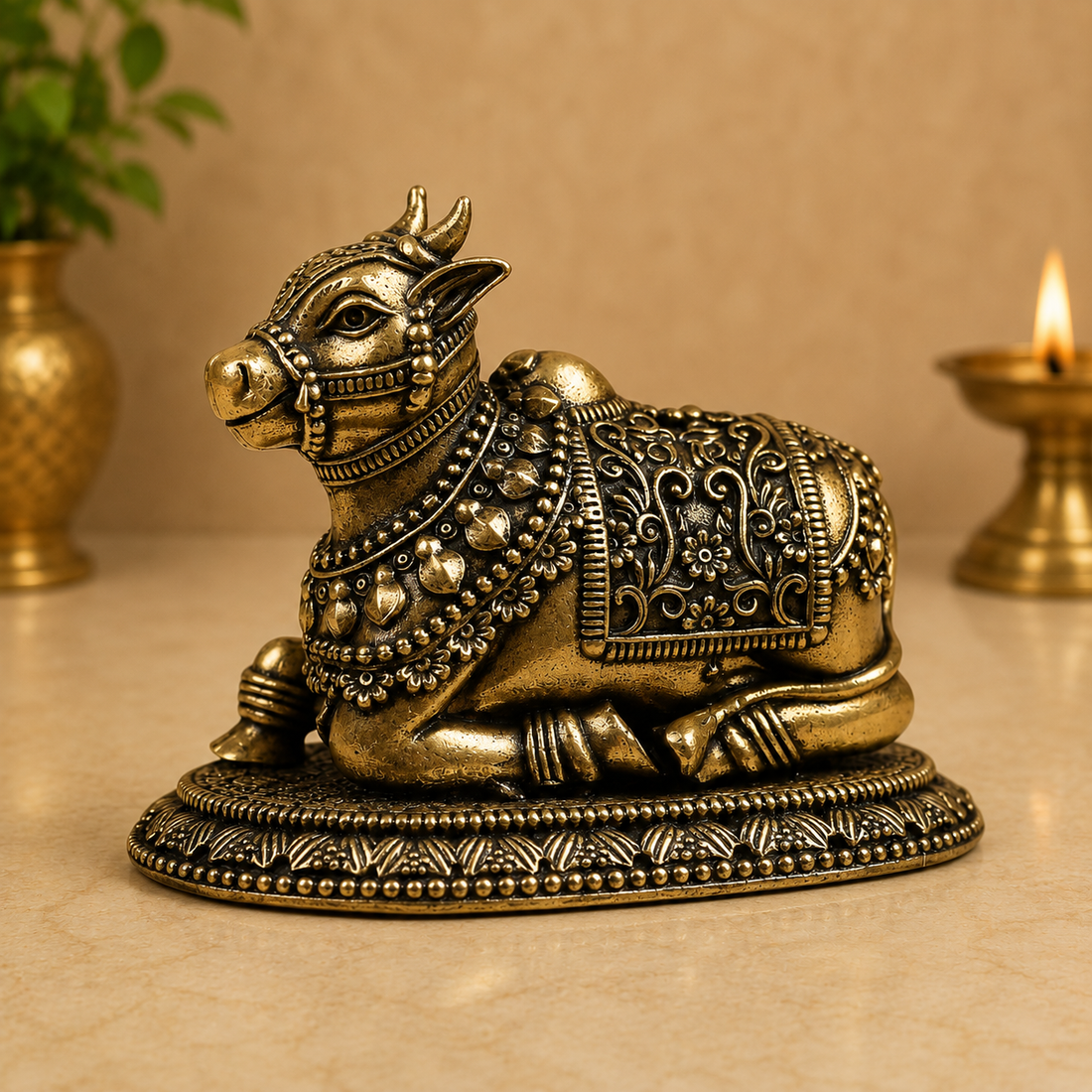 Handcrafted Brass Nandi (Nandikeshwara Basava) – Shiva Vahana for Puja &amp; Home Décor 4 Inch