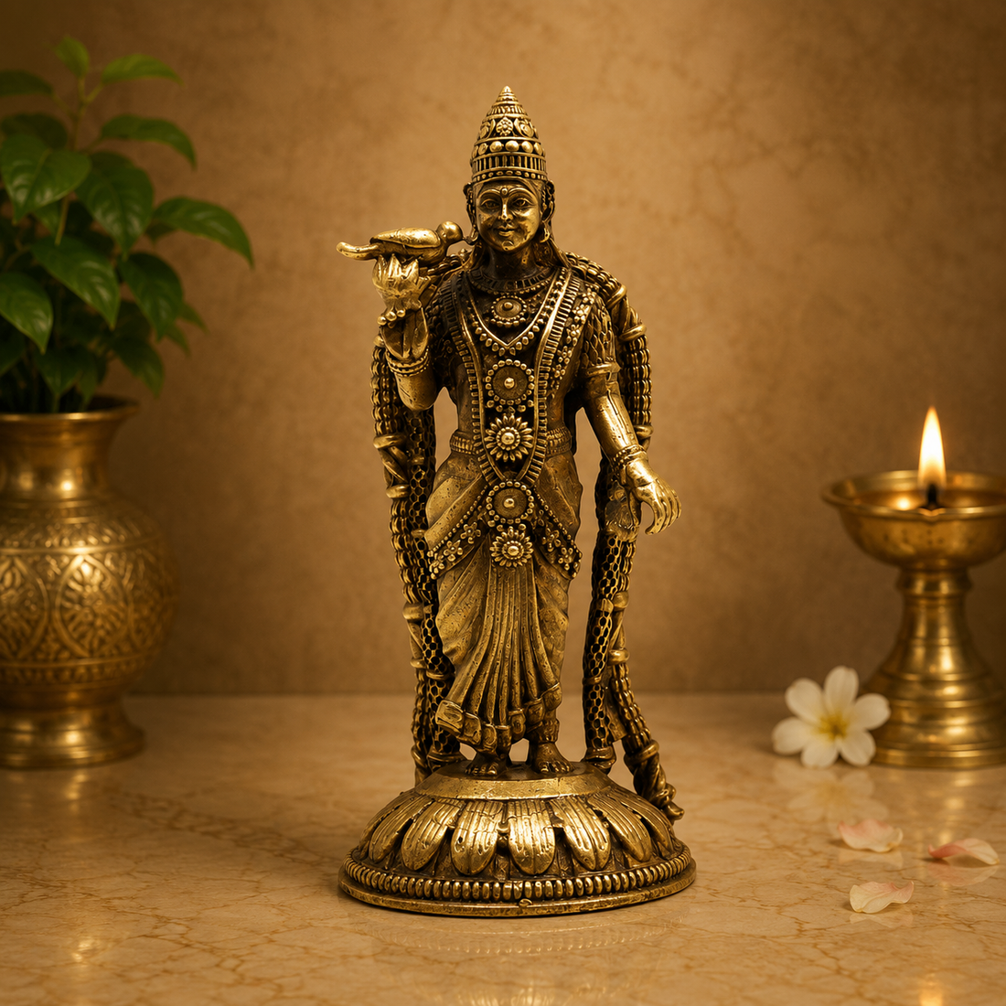 Brass Meenakshi Idol – Goddess Meenakshi Amman Murti for Puja, Home Mandir &amp; Spiritual Décor  3.5 Inch