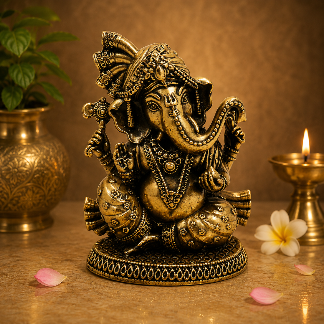 Handcrafted Brass Ganesha Idol – Vinayak / Ganapati / Siddhivinayak Murti for Home Temple &amp; Decor 3 Inch