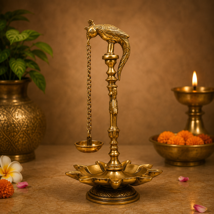 Parrot Perch Brass Hanging Diya Pair 13 Inch