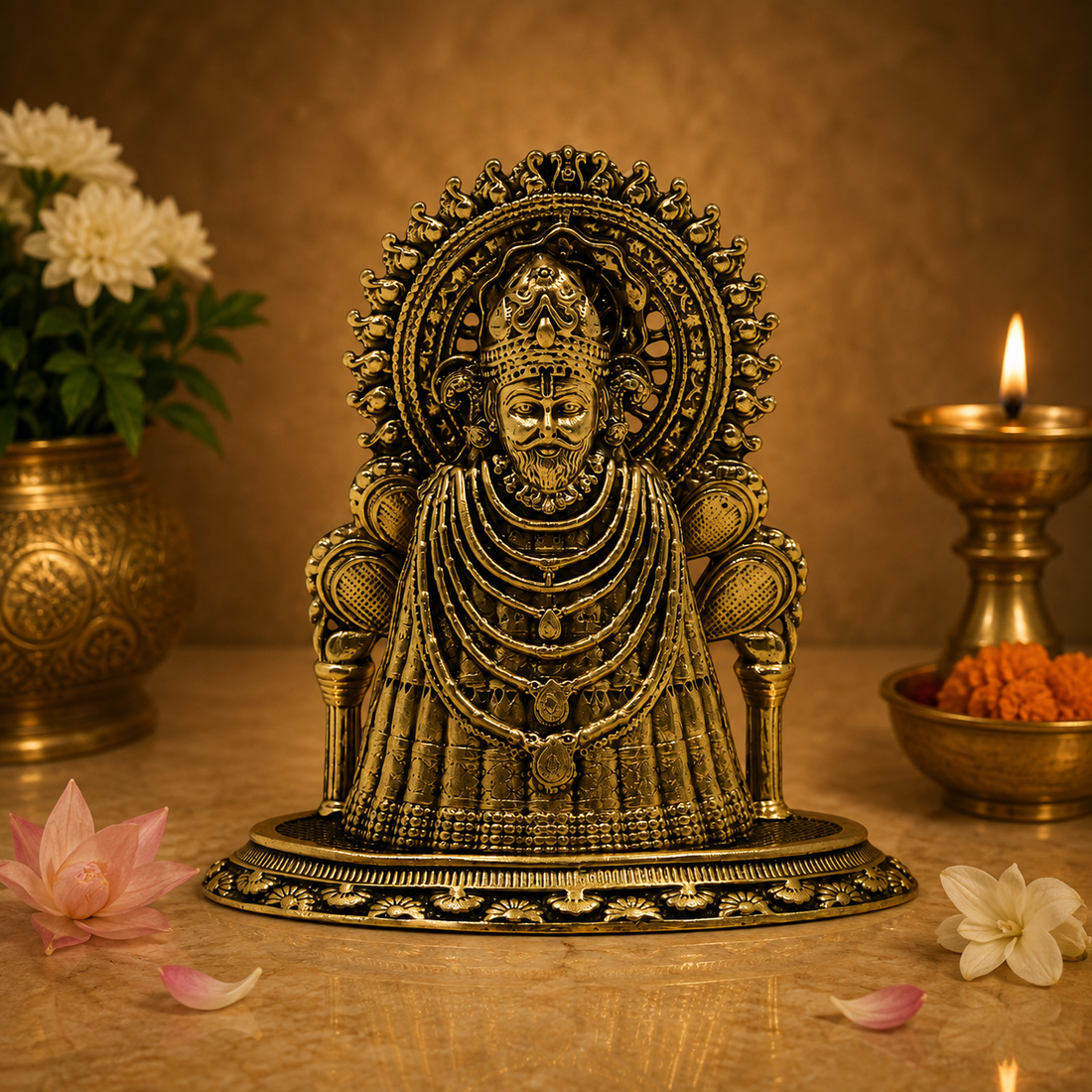 Brass Khatu Shyam Idol – Shyam Baba Murti (Barbarika) for Puja, Home Mandir &amp; Spiritual Décor 3.5 Inch