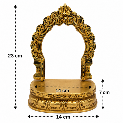 Traditional Brass Singhasan Chowki With Prabhavali – Singhasan Stand for Idols &amp; Home Temple Pooja 9 Inch