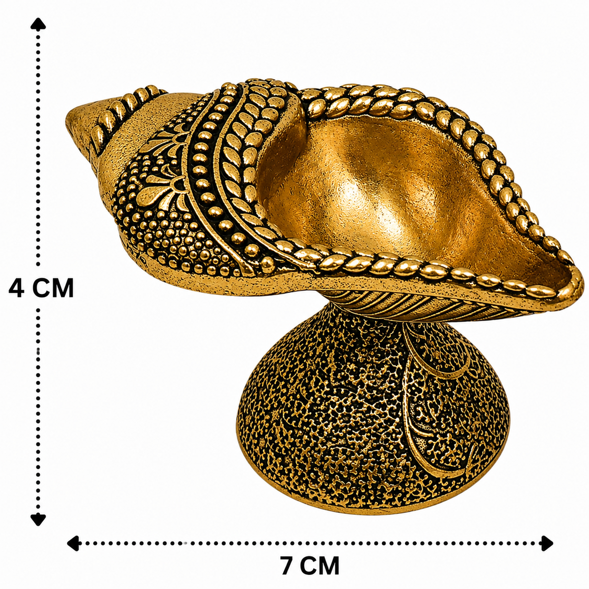 Brass Handcrafted Shankha Diya – Conch Shape Oil Lamp (Peetal Deepak) for Puja, Aarti &amp; Home Mandir Décor 1.5 Inch