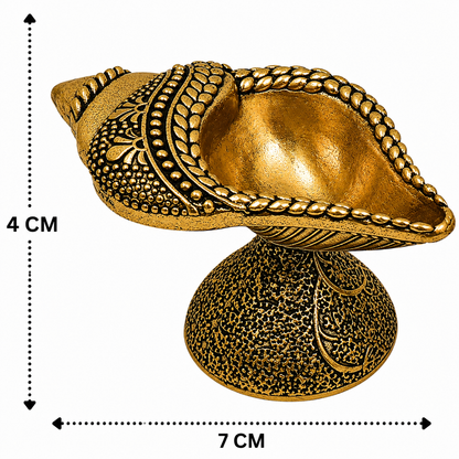 Brass Handcrafted Shankha Diya – Conch Shape Oil Lamp (Peetal Deepak) for Puja, Aarti &amp; Home Mandir Décor 1.5 Inch