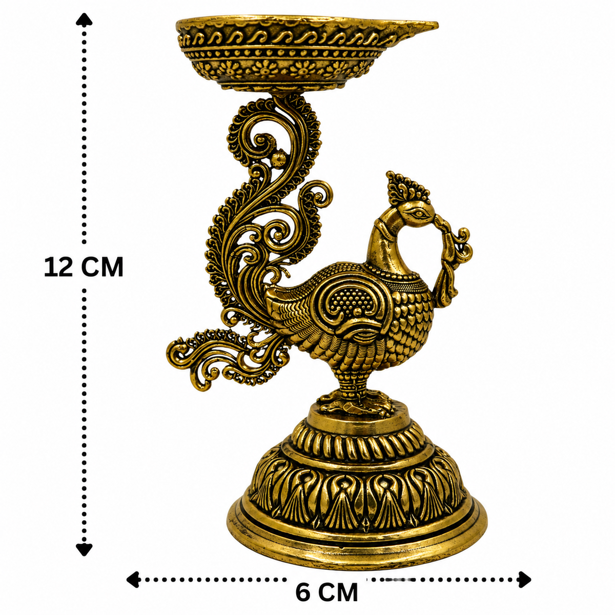 Brass Traditional Peacock Deepam Diya – Mayur Design Oil Lamp for Puja, Aarti &amp; Home Mandir Décor 4.5 Inch