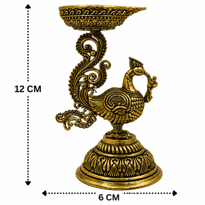Brass Traditional Peacock Deepam Diya – Mayur Design Oil Lamp for Puja, Aarti &amp; Home Mandir Décor 4.5 Inch