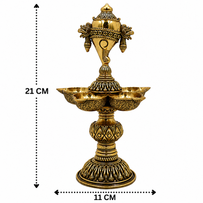 Brass Shankha Diya – Conch Shape Oil Lamp (Peetal Deepak) for Puja, Aarti &amp; Home Mandir Décor 8.5 Inch