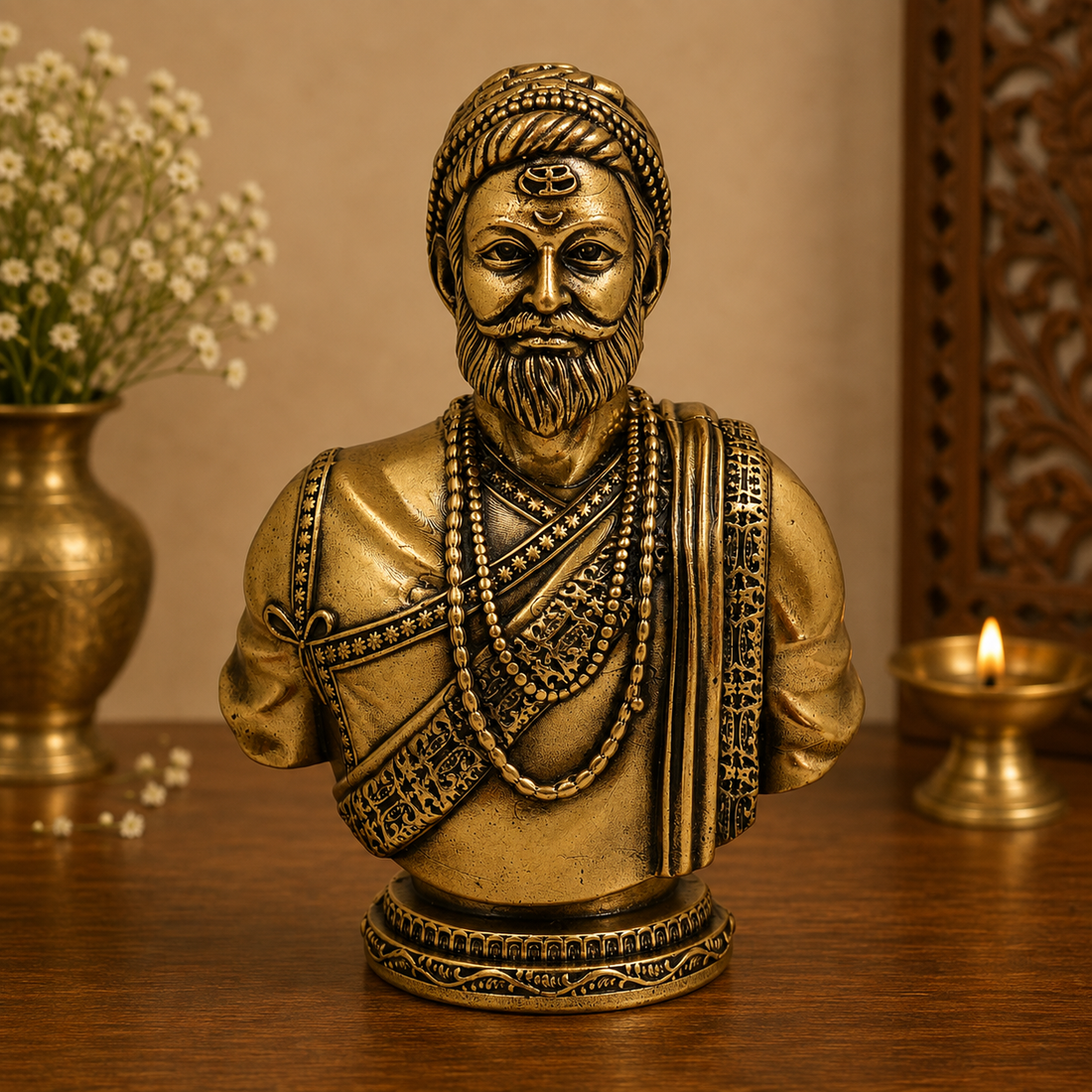 Brass Shivaji Maharaj Idol – Chhatrapati Shivaji Murti, Raje Shivaji Bhonsle Statue for Home Décor, Office &amp; Gifting 4 Inch