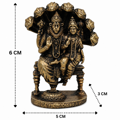 Brass Lakshmi Narasimha Idol with Naag – Laxmi Narasimha Murti, Peetal Narasimha Vigraham for Puja, Home Mandir &amp; Spiritual Décor with 2.5 Inch