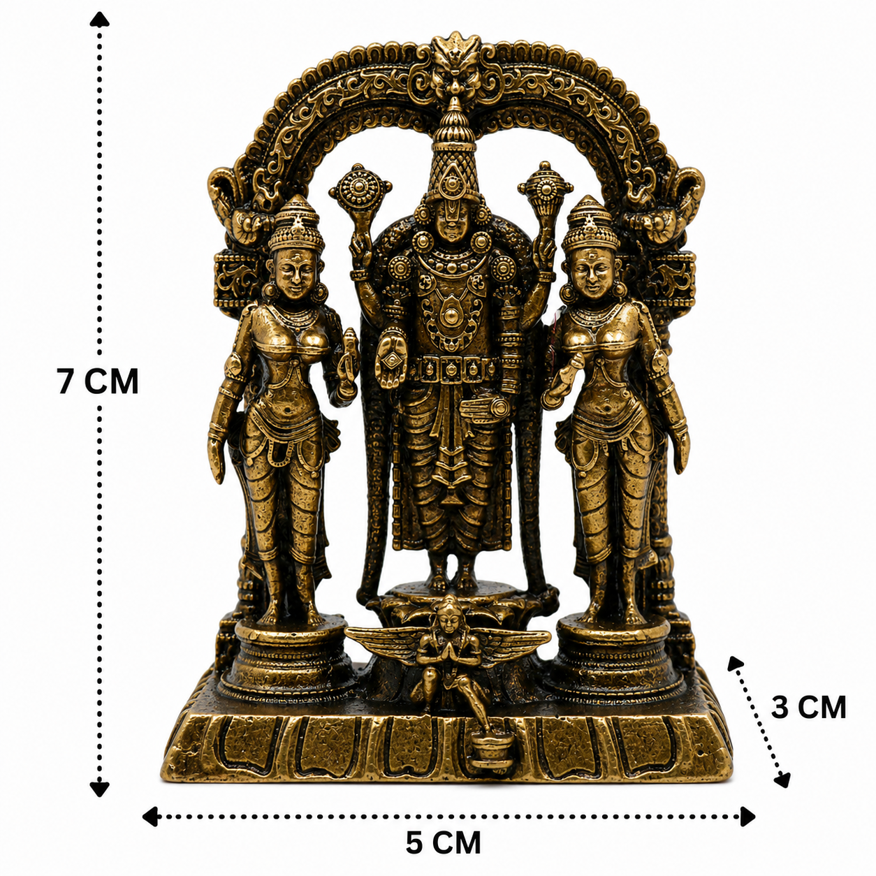 Brass Vishnu Sridevi Bhudevi Idol – Lord Narayana Murti with Sri Lakshmi &amp; Bhudevi for Puja, Home Mandir &amp; Spiritual Décor 3 Inch