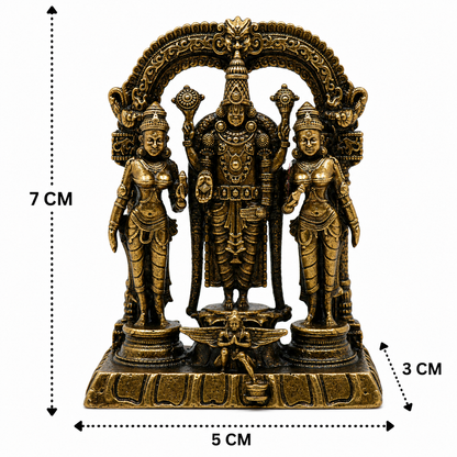 Brass Vishnu Sridevi Bhudevi Idol – Lord Narayana Murti with Sri Lakshmi &amp; Bhudevi for Puja, Home Mandir &amp; Spiritual Décor 3 Inch