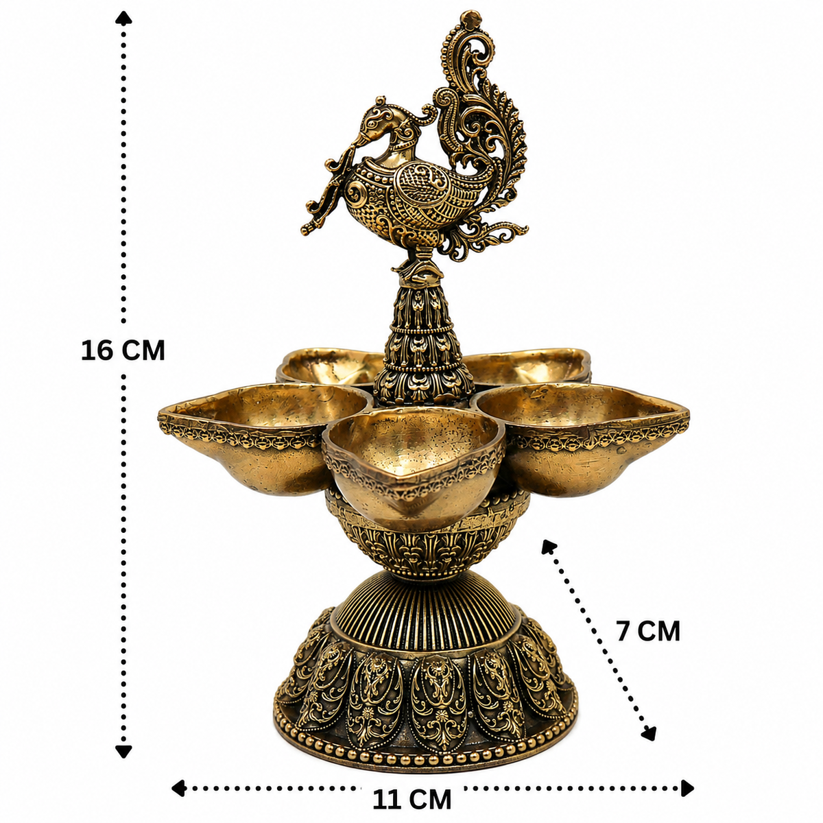 Traditional Peacock Deepam Diya – Mayur Design Oil Lamp (Peetal Deepak) for Puja, Aarti &amp; Home Mandir Décor 6.5 Inch
