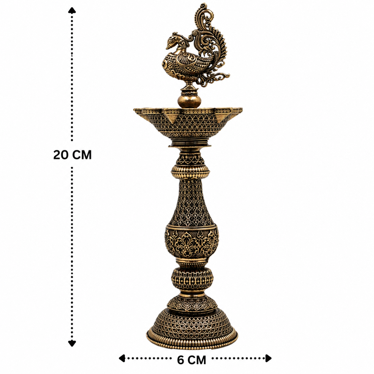 Brass Traditional Peacock Deepam Diya – Mayur Design Oil Lamp (Peetal Deepak) for Puja, Aarti &amp; Home Mandir Décor 8 Inch