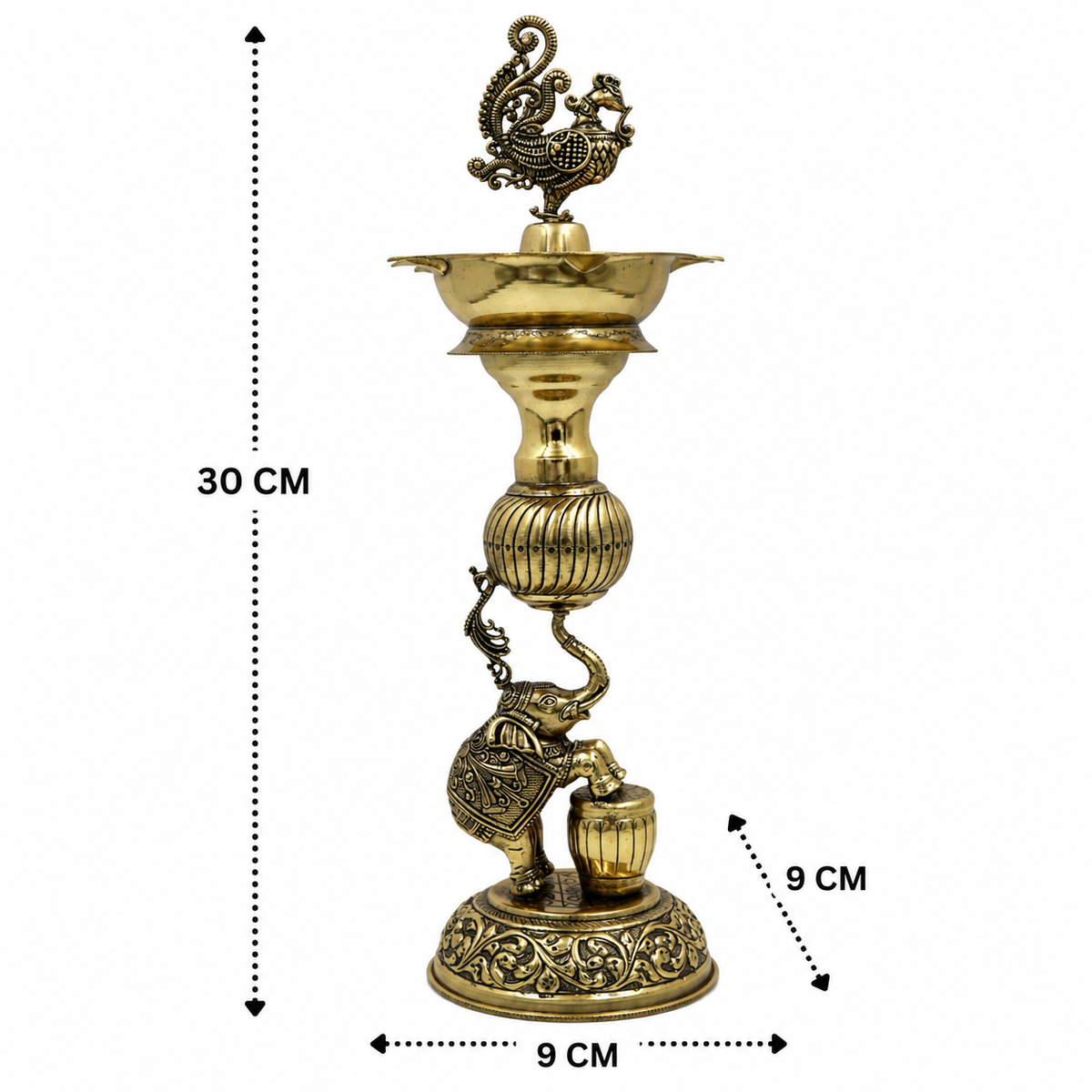 Brass Handcrafted Aarti Diya – Traditional Pooja Oil Lamp (Peetal Deepak) for Aarti, Puja &amp; Home Mandir Décor 12 Inch
