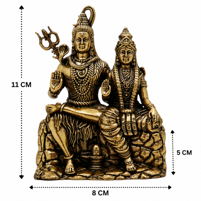 Brass Handcrafted Shiva Parivar Idol – Fine Golden Work Divine Family Statue for Puja &amp; Home Mandir 4.5 Inch