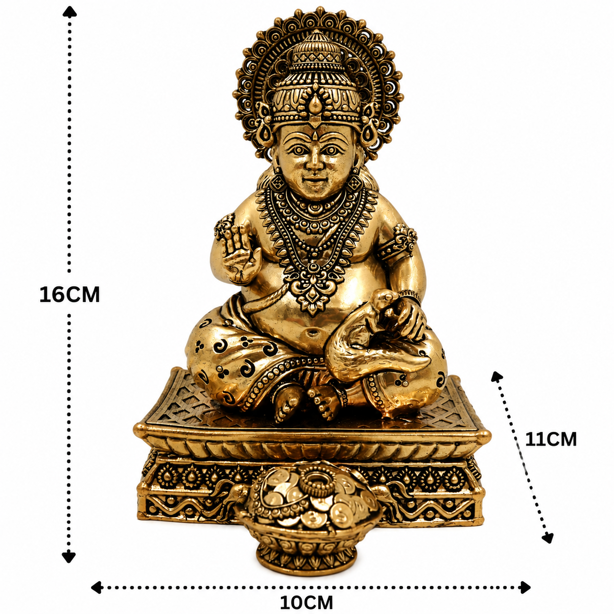 Brass Handcrafted Kubera Idol – Dhanadhipati Wealth God Murti for Puja, Home Temple &amp; Décor 6.5 Inch