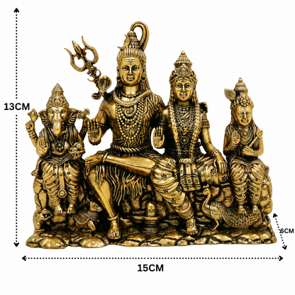 Handcrafted Brass Shiv Parivar Idol – Fine Golden Work Divine Family Statue for Puja &amp; Home Mandir 5 Inch