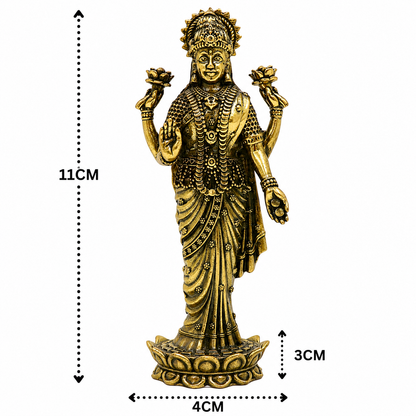 Brass Standing Lakshmi Idol – Divine Goddess of Wealth &amp; Fortune for Puja 4 Inch