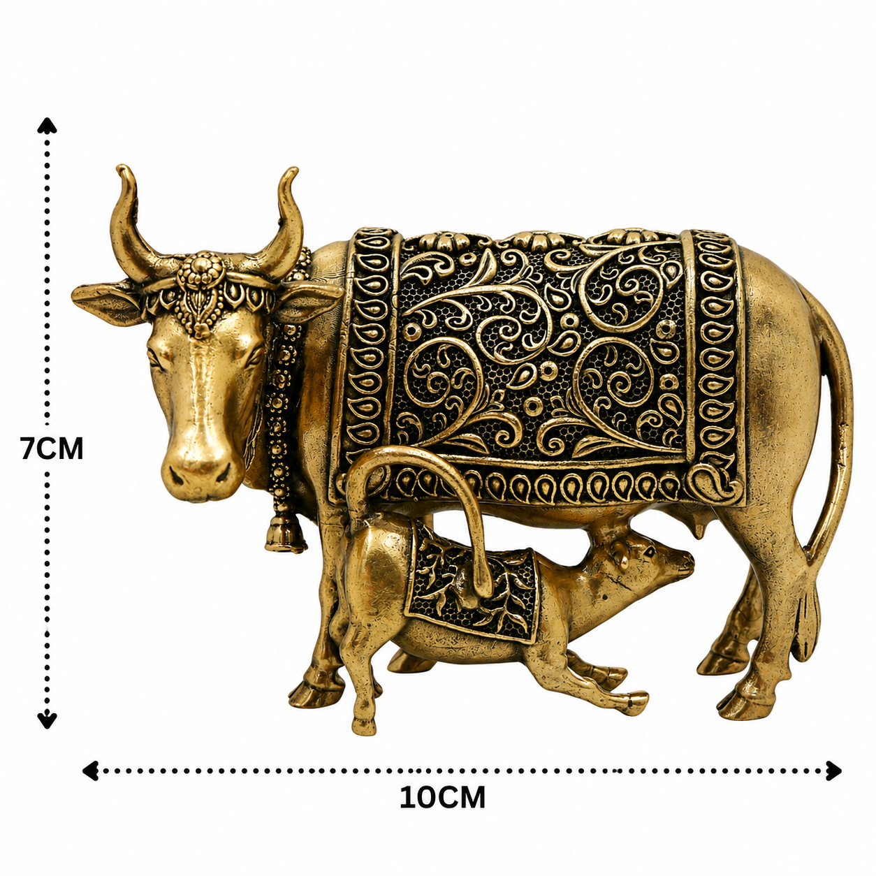 Handcrafted Brass Kamadhenu Idol – Surabhi Cow Murti, Handcrafted Divine Cow for Puja, Home &amp; Temple Décor 3 Inch