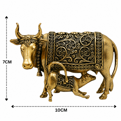 Handcrafted Brass Kamadhenu Idol – Surabhi Cow Murti, Handcrafted Divine Cow for Puja, Home &amp; Temple Décor 3 Inch