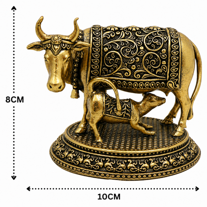 Handcrafted Brass Kamadhenu Idol – Surabhi Cow (Gau Mata) Murti, Handcrafted Divine Cow for Puja, Home &amp; Temple Décor 3 Inch