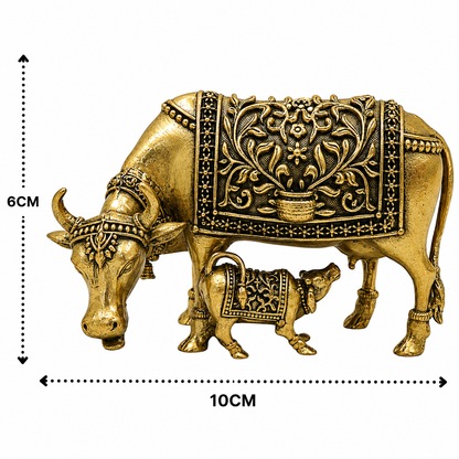 Handcrafted Brass Kamadhenu Idol – Surabhi Cow (Gau Mata) Murti, Handcrafted Divine Cow for Puja, Home &amp; Temple Décor 2.5 Inch