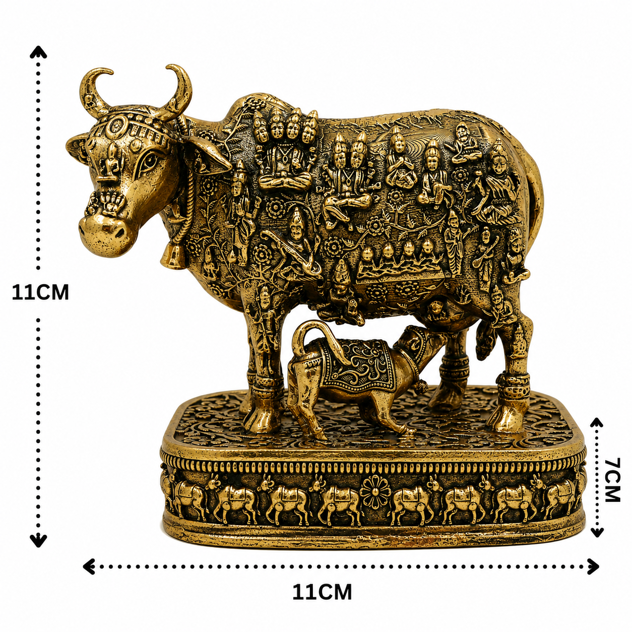Brass Kamadhenu Idol – Surabhi Cow (Gau Mata) Murti, Handcrafted Divine Cow for Puja, Home &amp; Temple Décor 4.5 Inch