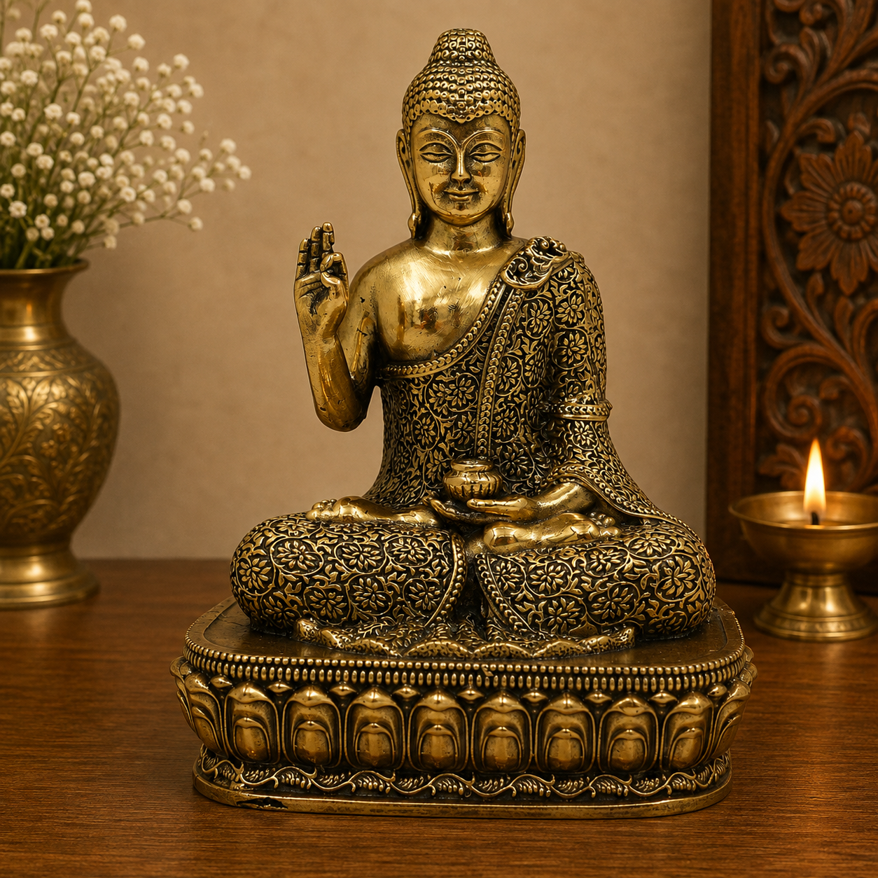 Handcrafted Brass Buddha in Meditation - A Symbol of Wisdom and Peace 4.5 Inch