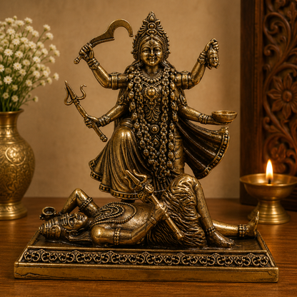Divine Brass Mahakali Maa Idol – Kali Devi / Kalika / Bhadrakali Murti for Home Mandir &amp; Puja 4 Inch