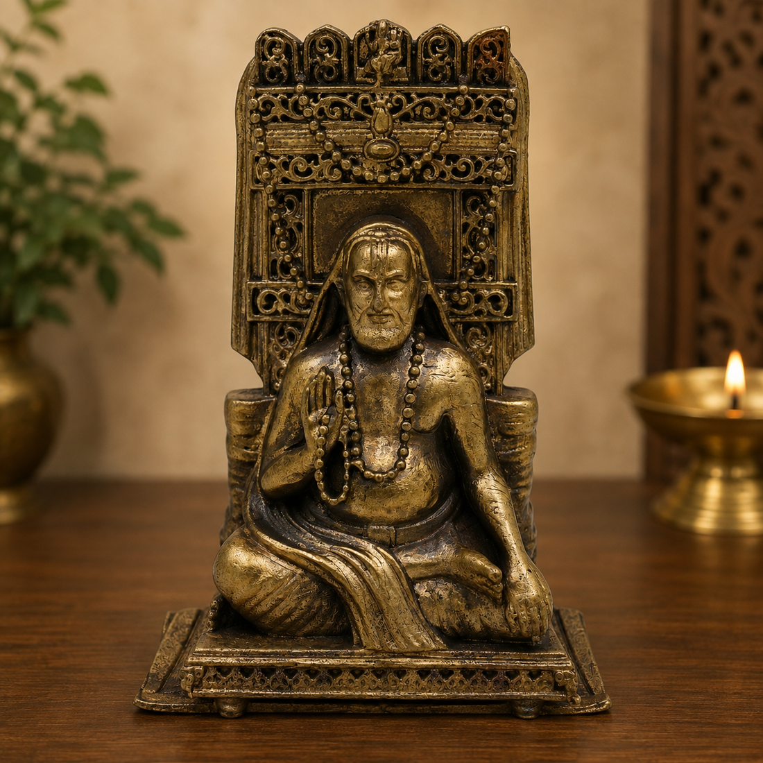 Brass Raghavendra Swamy Idol – Mantralaya Rayaru Murti, Guru Raghavendra Tirtha Vigraham for Puja &amp; Home Mandir Décor 3 Inch