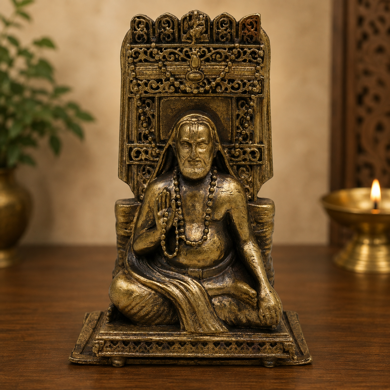 Brass Raghavendra Swamy Idol – Mantralaya Rayaru Murti, Guru Raghavendra Tirtha Vigraham for Puja &amp; Home Mandir Décor 3 Inch
