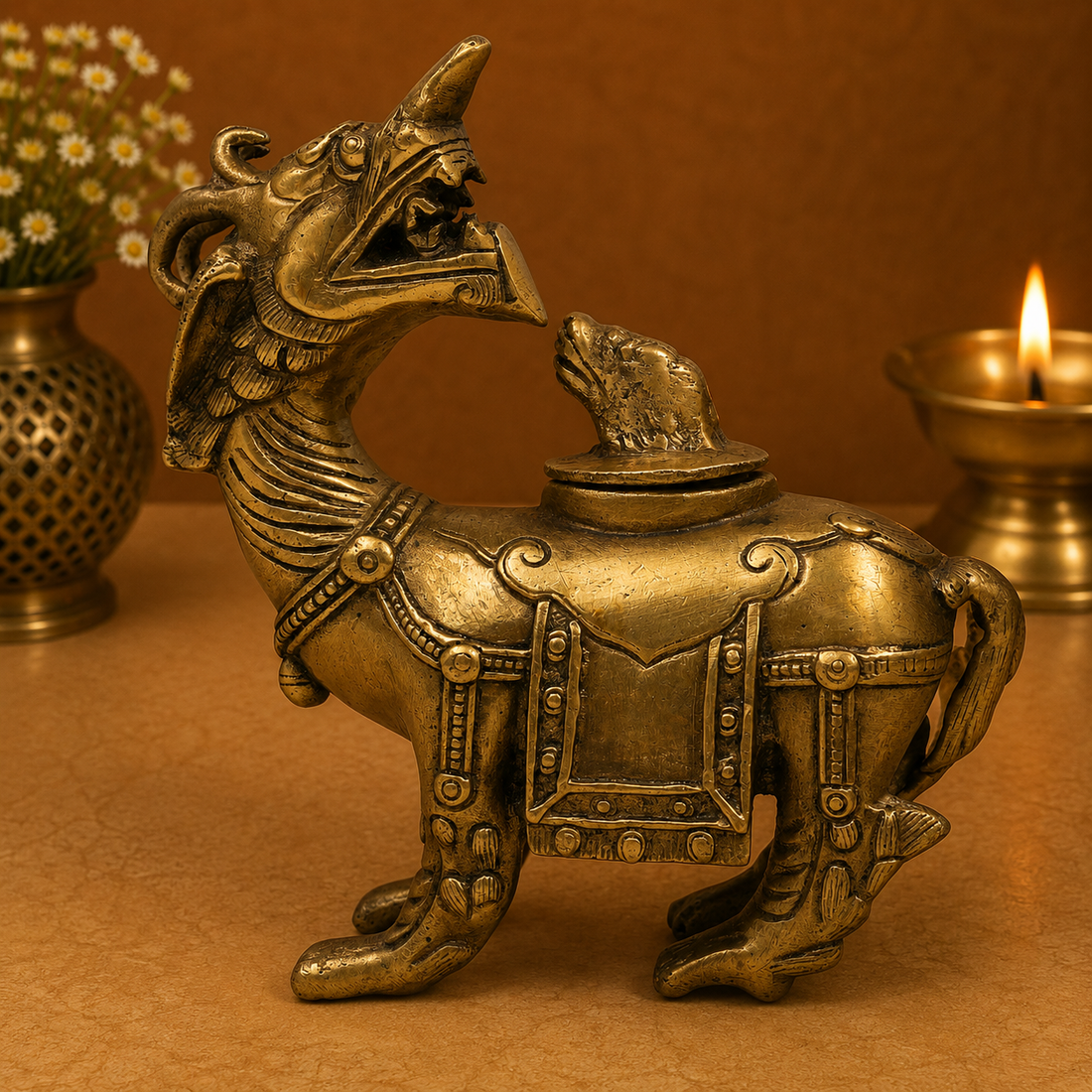 Handcrafted Brass Antique Ink Pot – Vintage Peetal Kalamdan, Antique Pital Ink Well &amp; Traditional Kalam Daani Writing Collectible 7 Inch