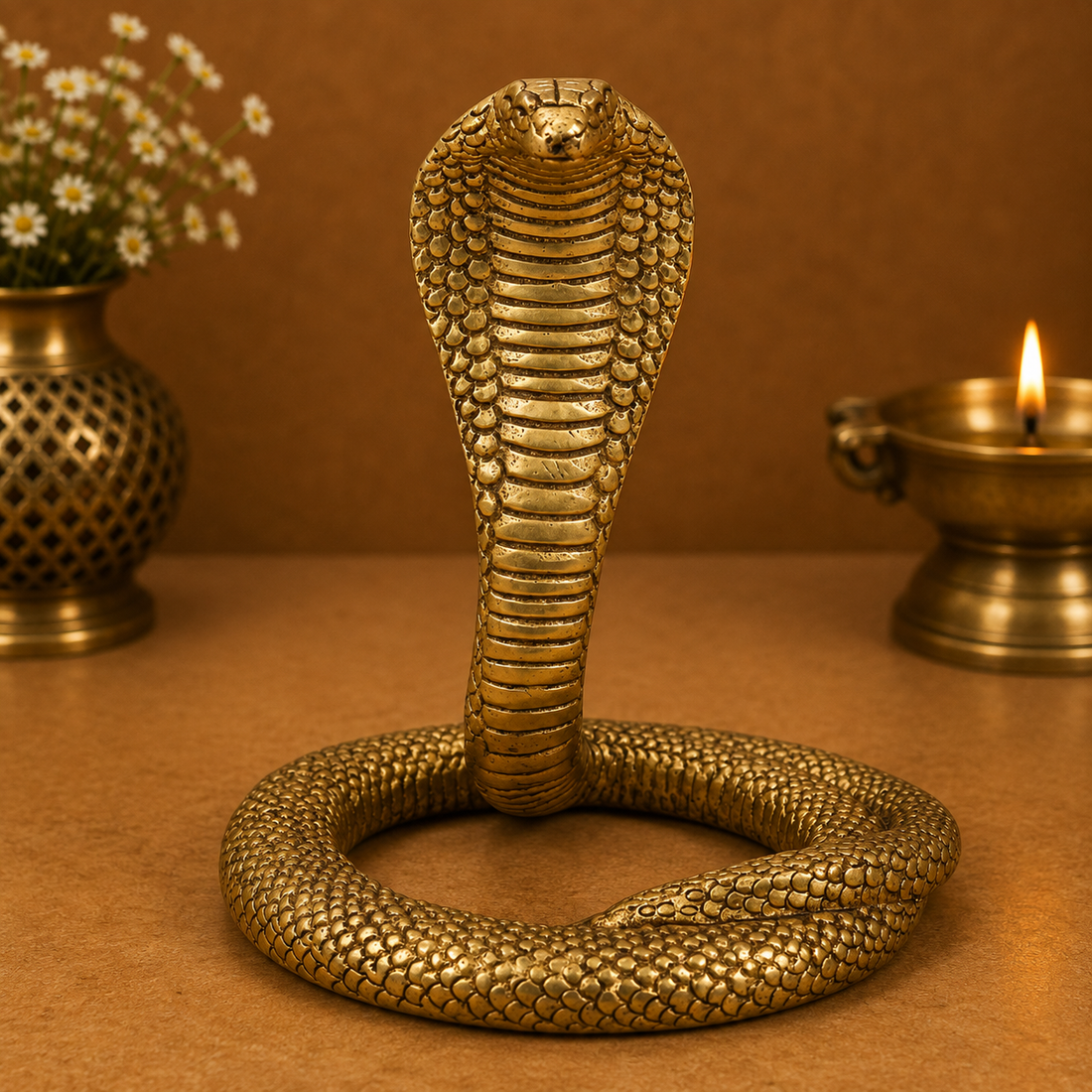 Brass Snake Handcrafted Naag Devta Idol – Unique Naag Devta Murti for Pooja, Vastu, Home Mandir, Spiritual Décor &amp; Traditional Gifting 7.5 Inch