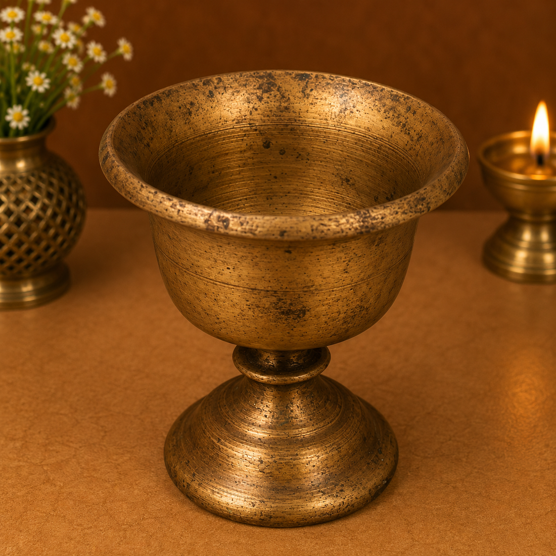 Vintage Brass Lota Kalash Kumbha for Pooja Temple - Handcrafted Traditional Pital Gangajali Kamandal for Ganga Jal, Hindu Rituals, Home Mandir &amp; Spiritual Gifting 3.5 Inch