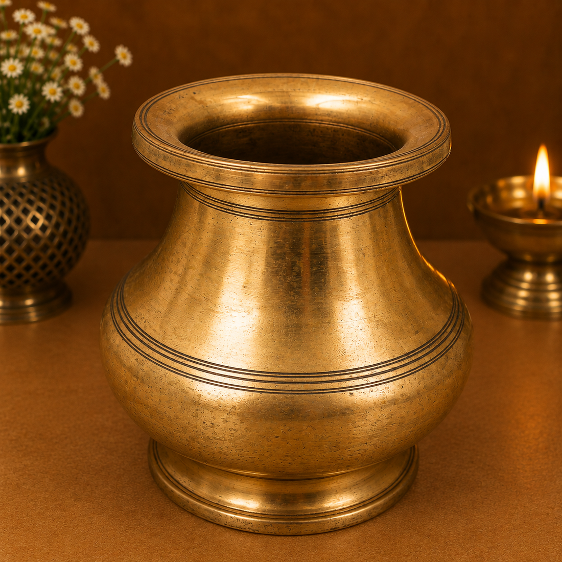 Brass Vintage Lota Kalash For Pooja – Traditional Pital Gangajali Kamandal for Puja, Ganga Jal Storage, Rishi Muni Kalash &amp; Hindu Rituals 5.5 Inch