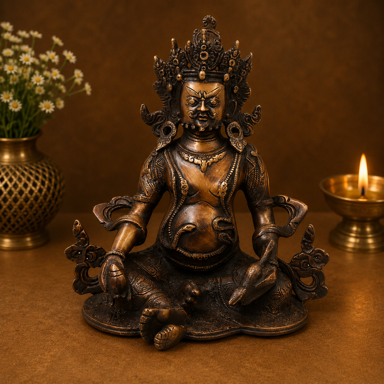 Handcrafted Brass Kubera Idol – Handcrafted Unique Vaishravana Wealth Murti for Vastu, Pooja, Home Mandir, Décor &amp; Spiritual Gifting 10 Inch
