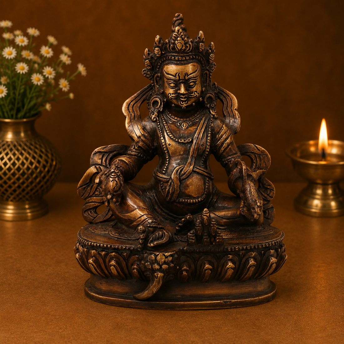 Unique Handcrafted Brass Kubera Idol – Handcrafted Vaishravana Wealth Murti for Vastu, Pooja, Home Mandir, Décor &amp; Spiritual Gifting 9 Inch